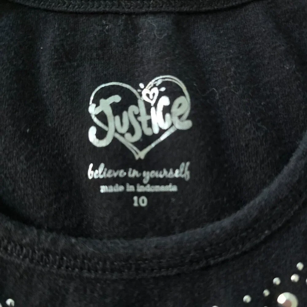Justice Kids Girls Size 10 Fitted Black Muscle Tank Top Studded Bling Scoop Neck